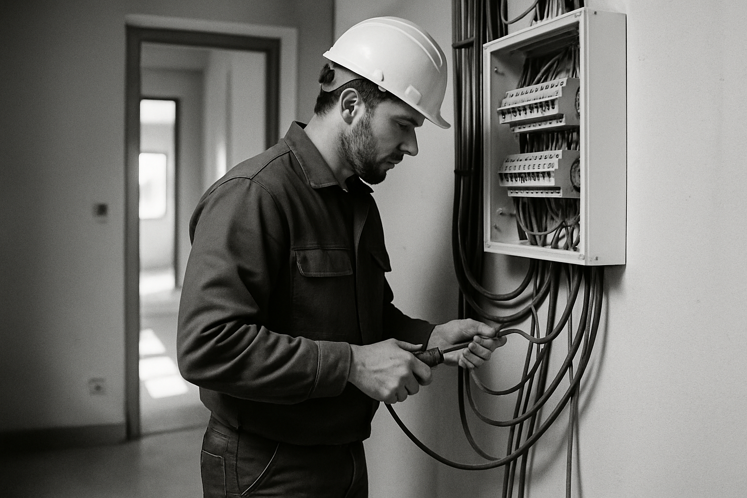 Électricien au travail sur une installation électrique à Toulouse
